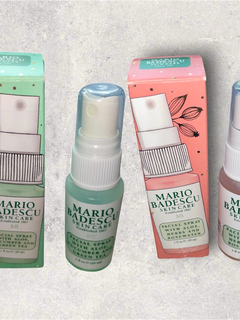 Mario Badescu Skin Care Facial Spray 1 oz, set of 2, NEW. Rose water Green Tea.